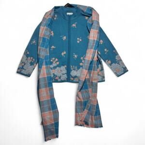 Pendleton Vintage Y2k Merino Wool Blue Orange Floral Zip Cardigan Sweater 2X